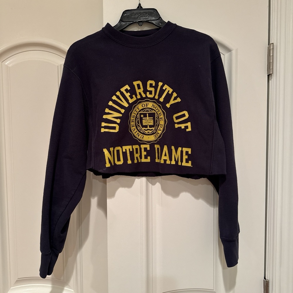 Notre Dame Fighting Irish Champion Cropped Crew Neck Long Sleeve Navy Blue